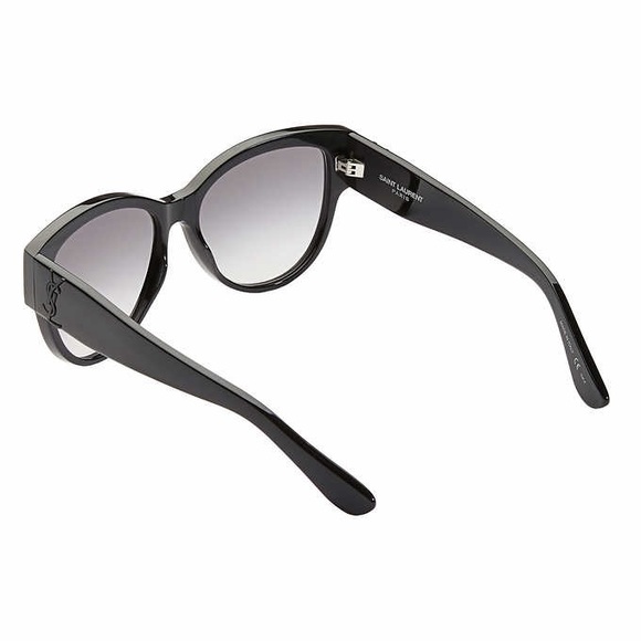 Saint Laurent YSL Logo Oversized Black Gray Round Cateye Sunglasses with Case